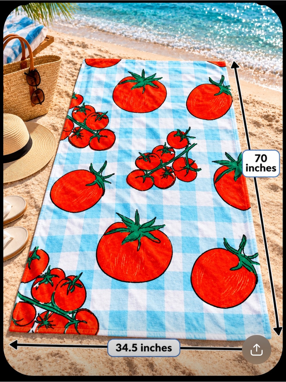 Tomato Print Kids Swim Beach Towel - Blue & Red